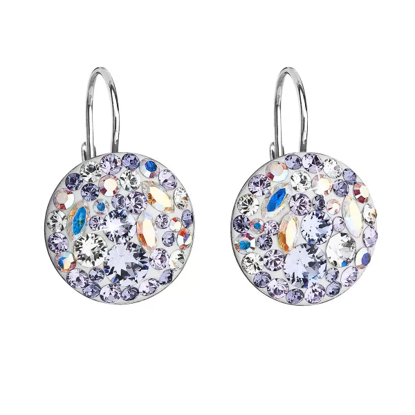 Strieborné náušnice visiace s kryštálmi Swarovski fialové okrúhle 31176.3 violet