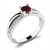 Dámsky prsteň biele zlato 585/1000 prírodný diamant G/SI s granátom 10998-B-GRA