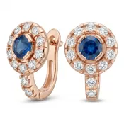 Náušnice ružové zlato 585/1000, prírodné diamanty a zafíry, 109015-CV-SAF