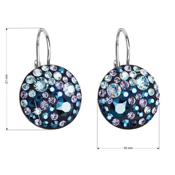 Strieborné náušnice visiace s kryštálmi Swarovski modré okrúhle 31176.3 blue style