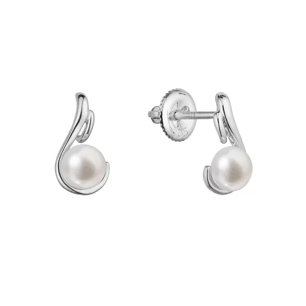 Zlaté 14 karátové náušnice kôstky biele zlato s bielou riečnou perlou 81P00044