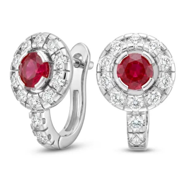 Náušnice biele zlato 585/1000, prírodné diamanty a rubíny, 109015-B-RUB