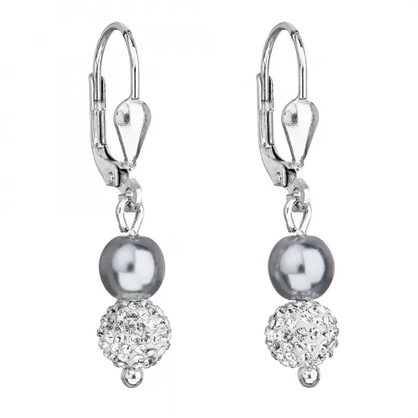 Strieborné náušnice visiace s Preciosa kryštály šedé okrúhle 31244.3