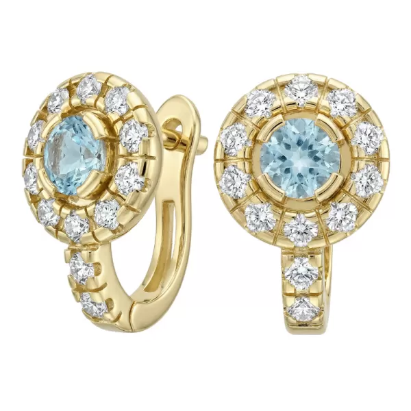 Náušnice žluté zlato 585/1000, přírodní diamanty a topazy, 109015-ZL-TPZ