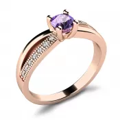 Dámsky prsteň ružové zlato 585/1000 prírodný diamant G/SI z ružovej s tanzanitom tanzanit 10998-CV-TAN