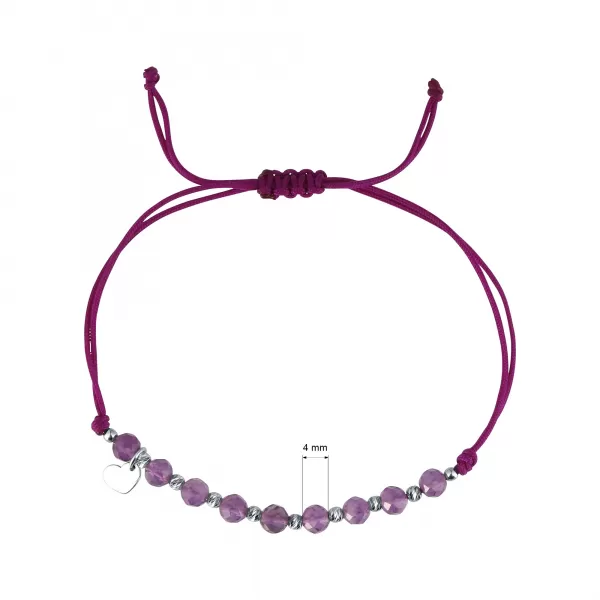 Textilný náramok fialový s korálkami z ametystu 13059.3 ametyst