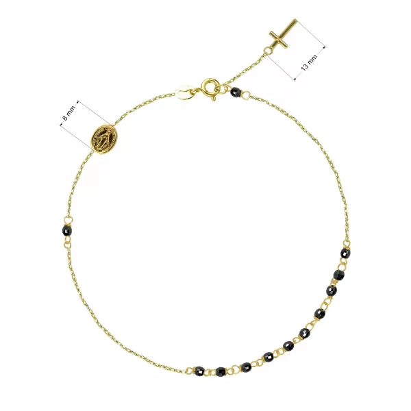 Zlatý 14 karátový náramok ruženec s krížom a medailónikom s Pannou Máriou RŽ05 čierny