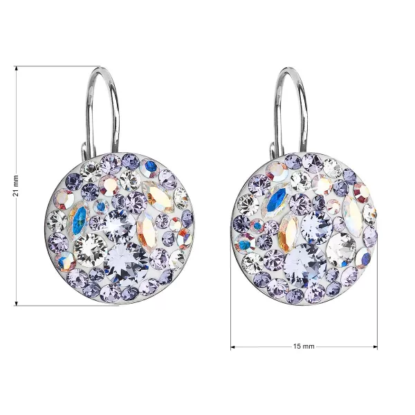 Strieborné náušnice visiace s kryštálmi Swarovski fialové okrúhle 31176.3 violet