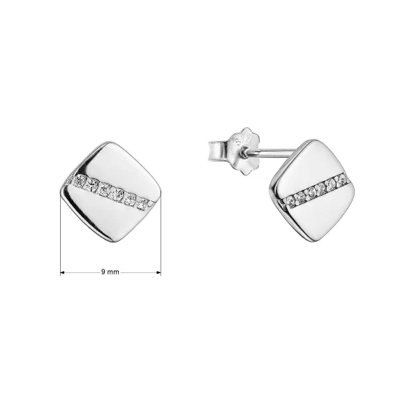 Strieborné náušnice štvorčeky so zirkónmi 11522.1 crystal