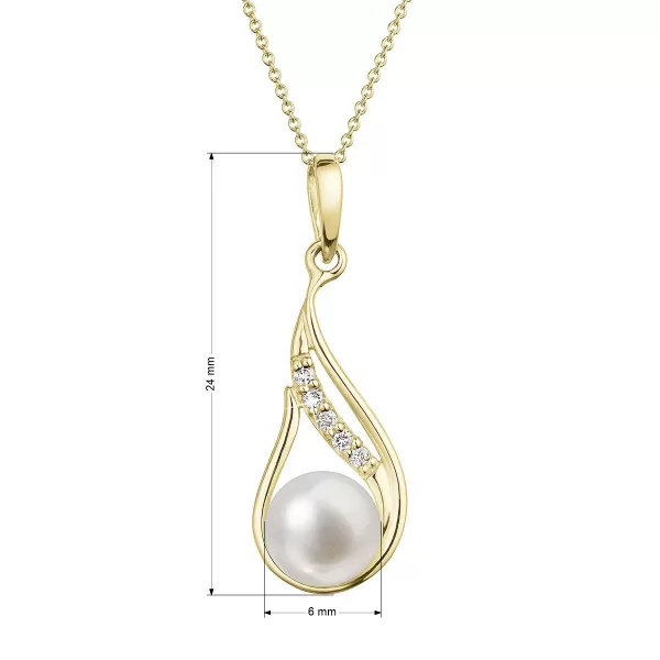 Zlato 14 karátových náhrdelníkov s bielou riekou Pearl a Brilliants 92pb00042