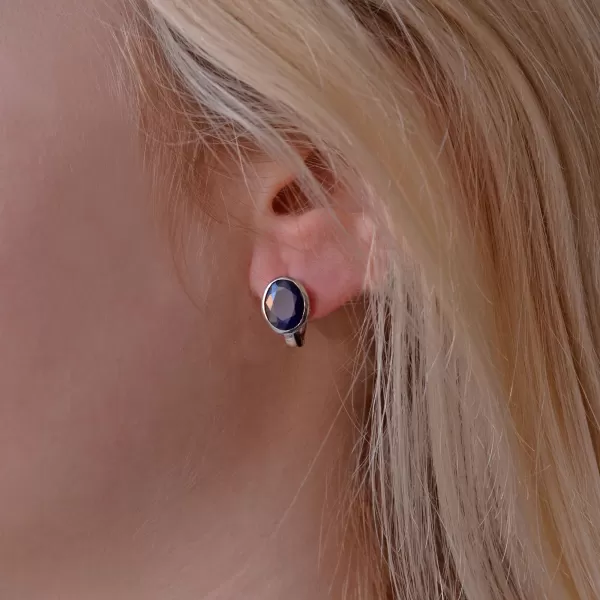 Strieborné náušnice s pravými minerálnymi kameňmi tmavo modrej 11493.3 dark sapphire