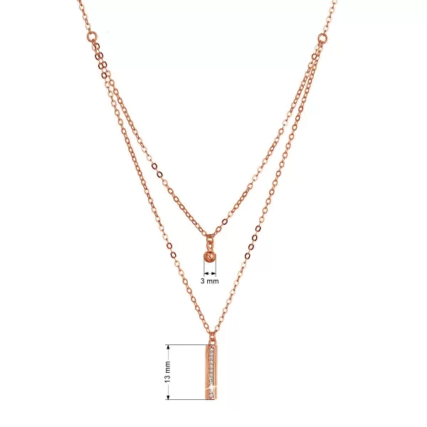 Pozlátený strieborný ROSE náhrdelník gulička a úzky obdĺžnik so zirkónmi biely 12057.1 crystal