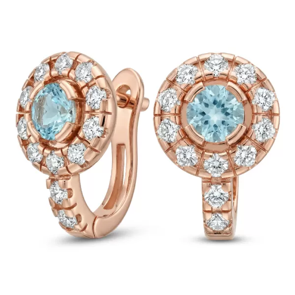 Náušnice ružové zlato 585/1000, prírodné diamanty a topazy, 109015-CV-TPZ