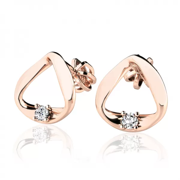 Náušnice z ružového zlata 585/1000 s prírodnými diamantmi 0,024 ct, G/SI