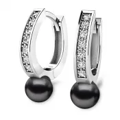 Náušnice bílé zlato 585/1000, přírodní diamanty 0.210ct, přírodní perly 109011-B-DIA-Black