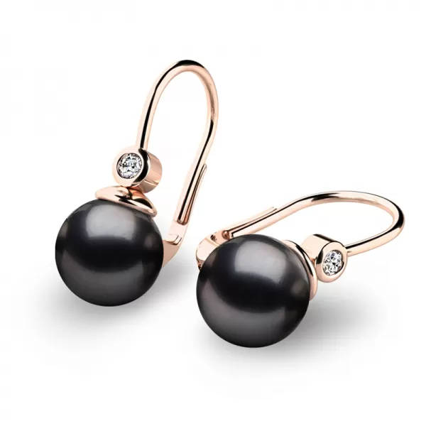 Náušnice s čiernou perlou a diamantmi 10868CV-DIA-Black