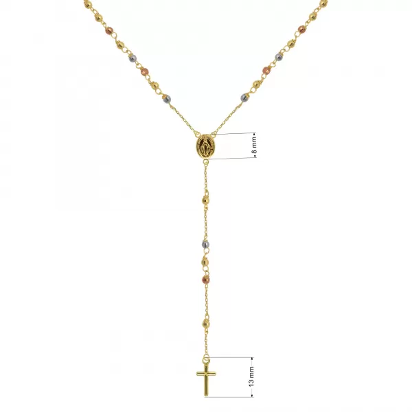 Zlatý 14 karátový náhrdelník ruženec s krížom a medailónkom s Pannou Máriou RŽ07 multi
