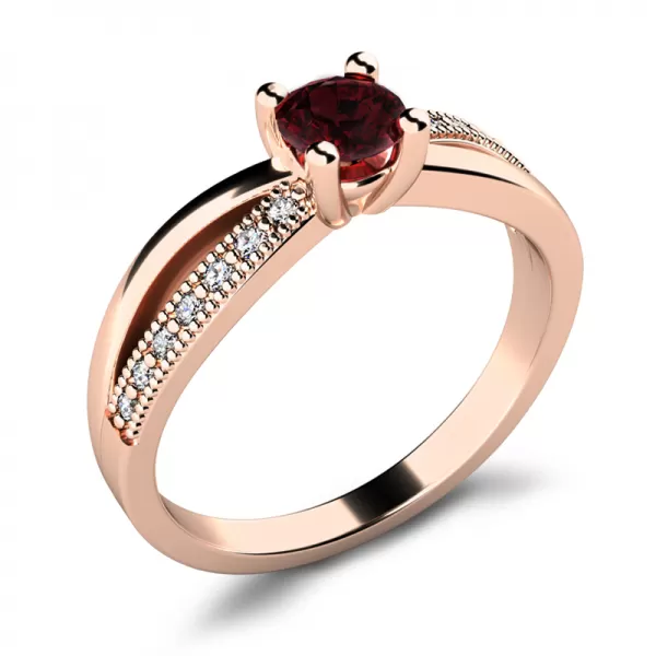 Dámsky prsteň z ružového zlata 585/1000 prírodný diamant G/SI s granátom 10998-CV-GRA