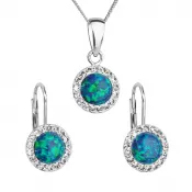 Súprava šperkov so syntetickým opálom a kryštálmi Preciosa náušnice a prívesok zelené okrúhle 39160.1