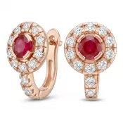 Náušnice ružové zlato 585/1000, prírodné diamanty a rubíny, 109015-CV-RUB