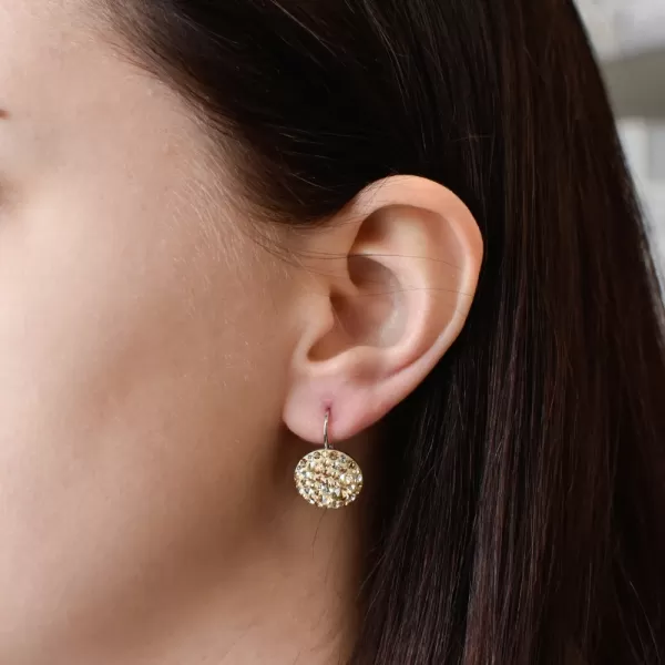 Strieborné náušnice visiace s kryštálmi Swarovski zlaté okrúhle 31176.5 gold