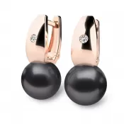 Náušnice z ružového zlata 585/1000 s prírodnými diamantmi a prírodnými perlami 0,032 ct 10988CV-DIA-čierna