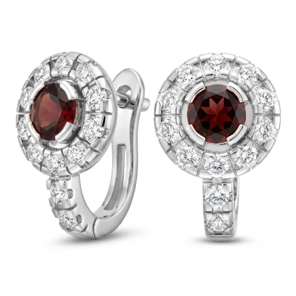 Náušnice biele zlato 585/1000, prírodné diamanty a granáty, 109015-B-GRA