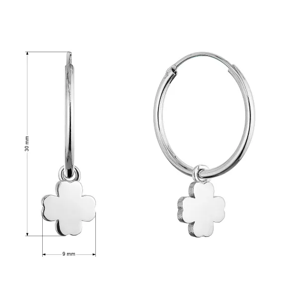 Strieborné náušnice kruhy so štvorlístkami 61057