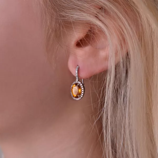 Strieborné náušnice luxusné s pravými minerálnymi kameňmi žlté 11492.3 citrine