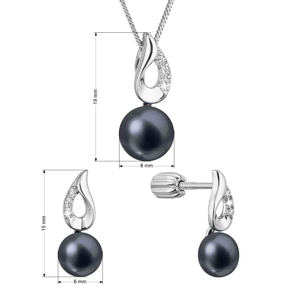 Perlová súprava so zirkónmi a čiernou riečnou perlou 29061.3B black