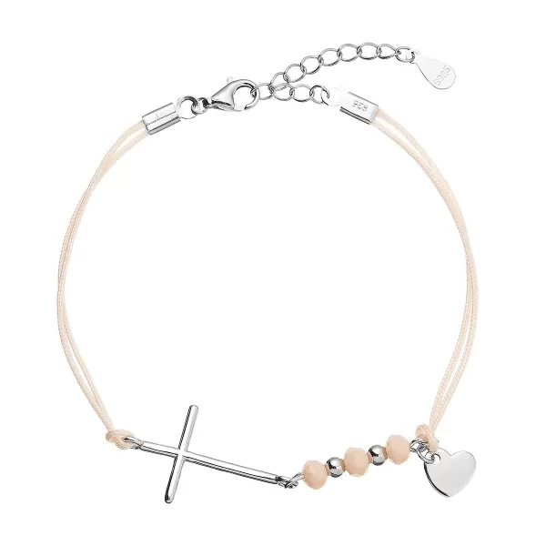 Kabbalah náramok so strieborným krížom a srdiečkom 13052.3 lt.orange