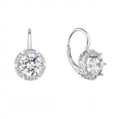 Strieborné náušnice visiace s veľkým zirkónom okrúhle biele 11470.1