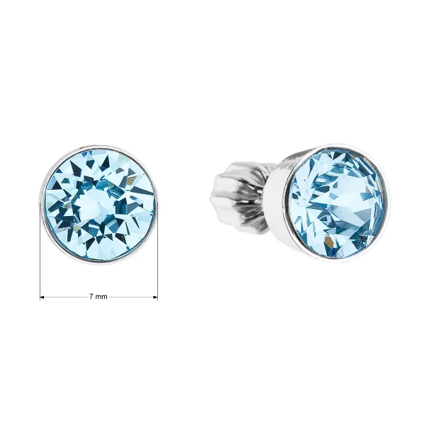 Strieborné náušnice pecka so Swarovski kryštálmi modré okrúhle 31113.3 aqua