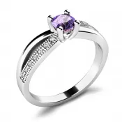 Dámsky prsteň z bieleho zlata 585/1000 prírodný diamant G/SI s tanzanitom tanzanitom 10998-B-TAN