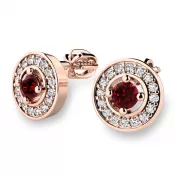 Náušnice ružové zlato 585/1000, prírodné diamanty a granáty, 10921-CV-GRA