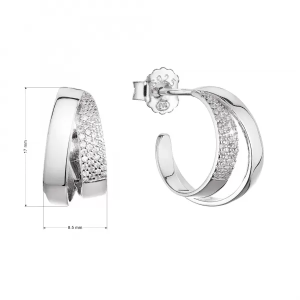 Strieborné náušnice kruhy so zirkónmi v bielej farbe 11441.1