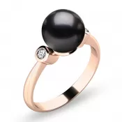 Dámsky prsteň z ružového zlata 585/1000 prírodný diamant 0,054 ct perla a diamanty 10867-CV-FW-Black