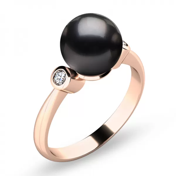 Dámsky prsteň z ružového zlata 585/1000 prírodný diamant 0,054 ct perla a diamanty 10867-CV-FW-Black