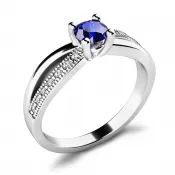 Dámsky prsteň biele zlato 585/1000 prírodný diamant G/SI s modrým zafírom 10998-B-SAF