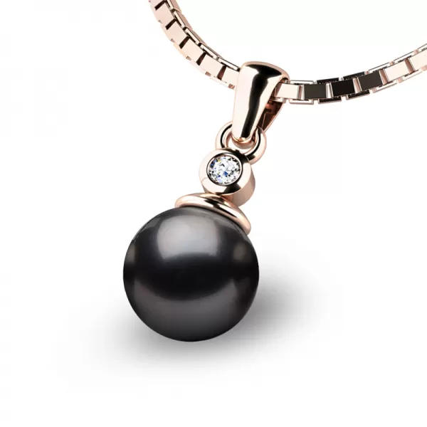 Dámsky prívesok z ružového zlata 585/1000 prírodný diamant 0,027 ct perla a diamanemt 10870-CV-FW-DIA-Black
