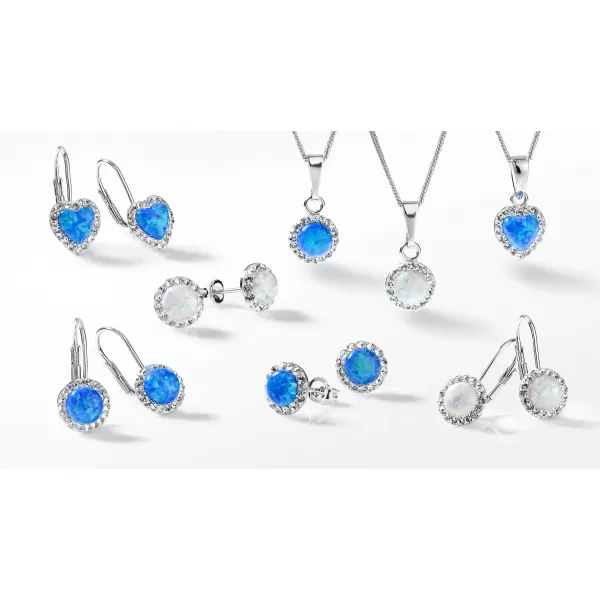 Súprava šperkov so syntetickým opálom a kryštálmi Preciosa náušnice, prívesok a retiazka modré okrúhle 39160.1