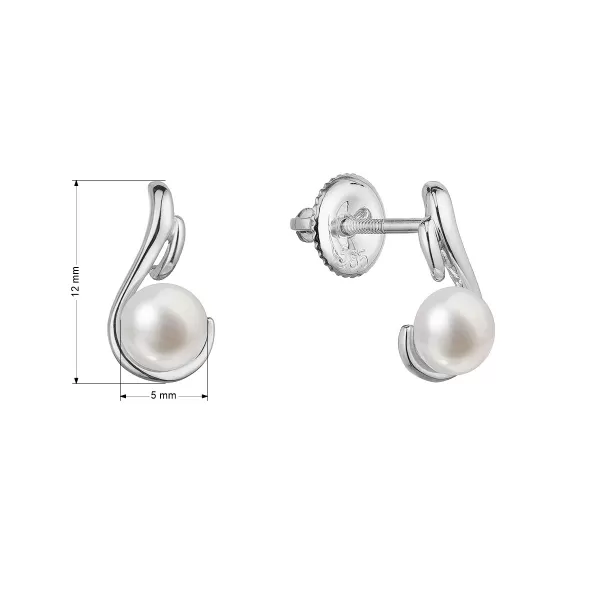 Zlaté 14 karátové náušnice kôstky biele zlato s bielou riečnou perlou 81P00044