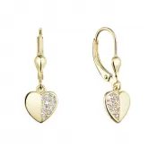 Pozlátené strieborné náušnice visiace srdce so zirkónmi bielej 11472.1