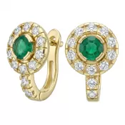 Náušnice žlté zlato 585/1000, prírodné diamanty a smaragdy, 109015-ZL-SMAR