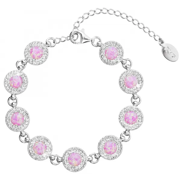 Strieborný náramok so syntetickým opálom a kryštálmi Preciosa ružový 33105.1
