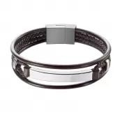 Náramok pánsky hnedá recykl. koža s oceľovou ozdobou 43029.3 hnedá