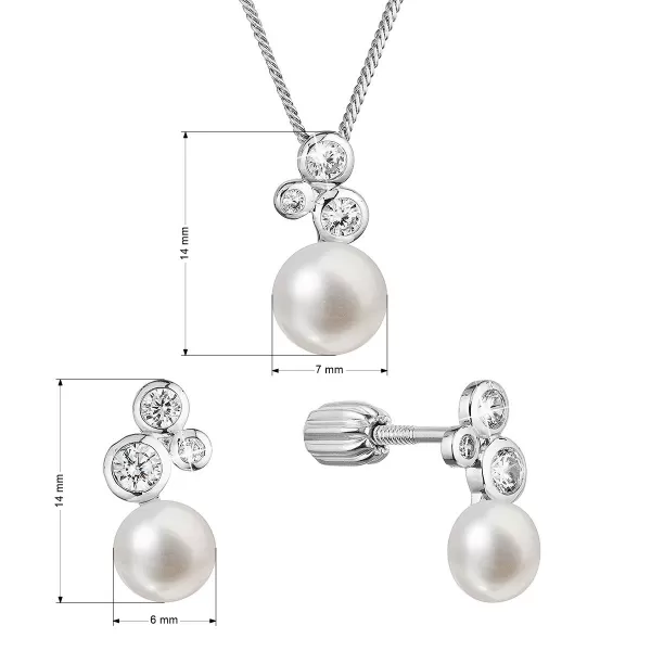 Perlová súprava so zirkónmi a bielou riečnou perlou 29062.1B