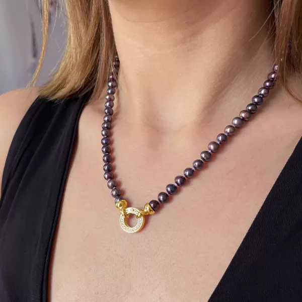 Perlový náhrdelník z pravých riečnych perál modrý 22001.3 dk.peacock