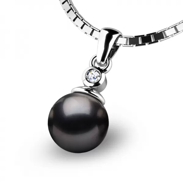 Dámsky prívesok biele zlato 585/1000 prírodný diamant 0,027 ct čierna perla a 10870-B-DIA-Black 10870B-DIA-Black
