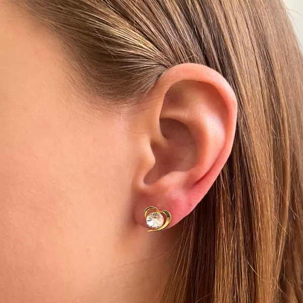 Pozlátené strieborné náušnice pecka s kryštálmi Swarovski biele srdce 31259.1